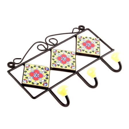  Yellow Red Floral Tiles Hooks